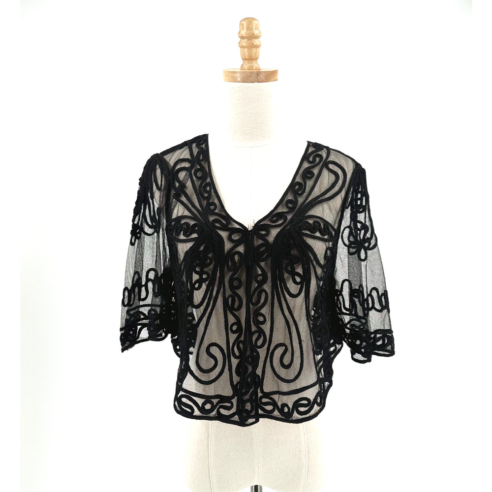 Pretty Angel Sheer Silk Blend Sheer Shrug Small Embroidered Fairy Whimsygoth